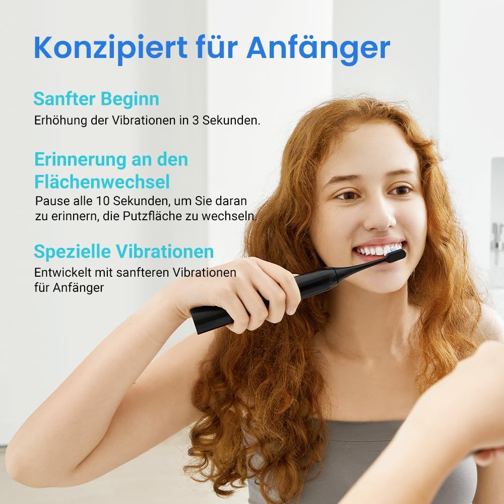 Etekcity Elektrische Schallzahnbürste, Deep Clean Modi, 6 Bürstenköpfe, schnelle Aufladung für 60 Ta