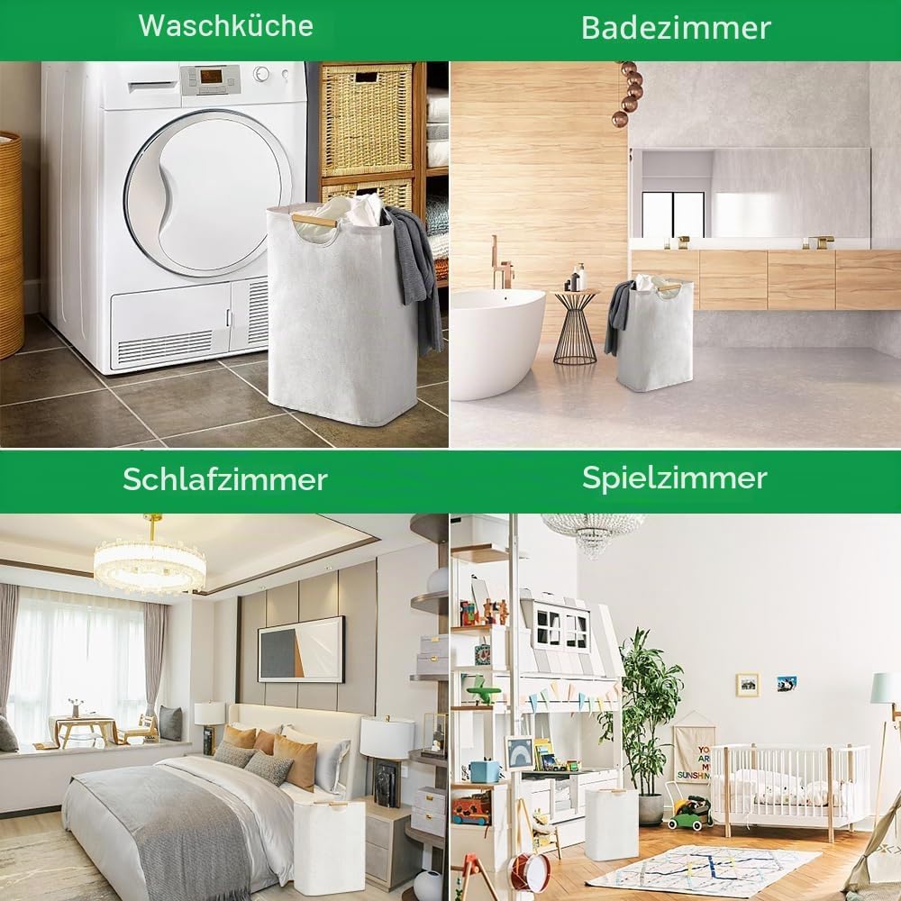 Wäschekorb Faltbar Beige Wäschesack Wäschesammler 60L Körbe Aufbewahrung Wäsche mit Henkel Wasserdic