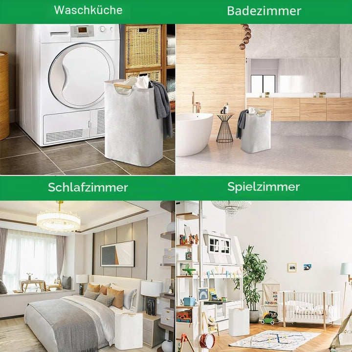 Wäschekorb Faltbar Beige Wäschesack Wäschesammler 60L Körbe Aufbewahrung Wäsche mit Henkel Wasserdic