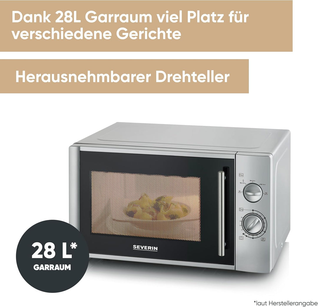 SEVERIN Mikrowelle, Mikrowellengerät zum Auftauen und Erhitzen, Mikrowelle mit Drehteller für gleich