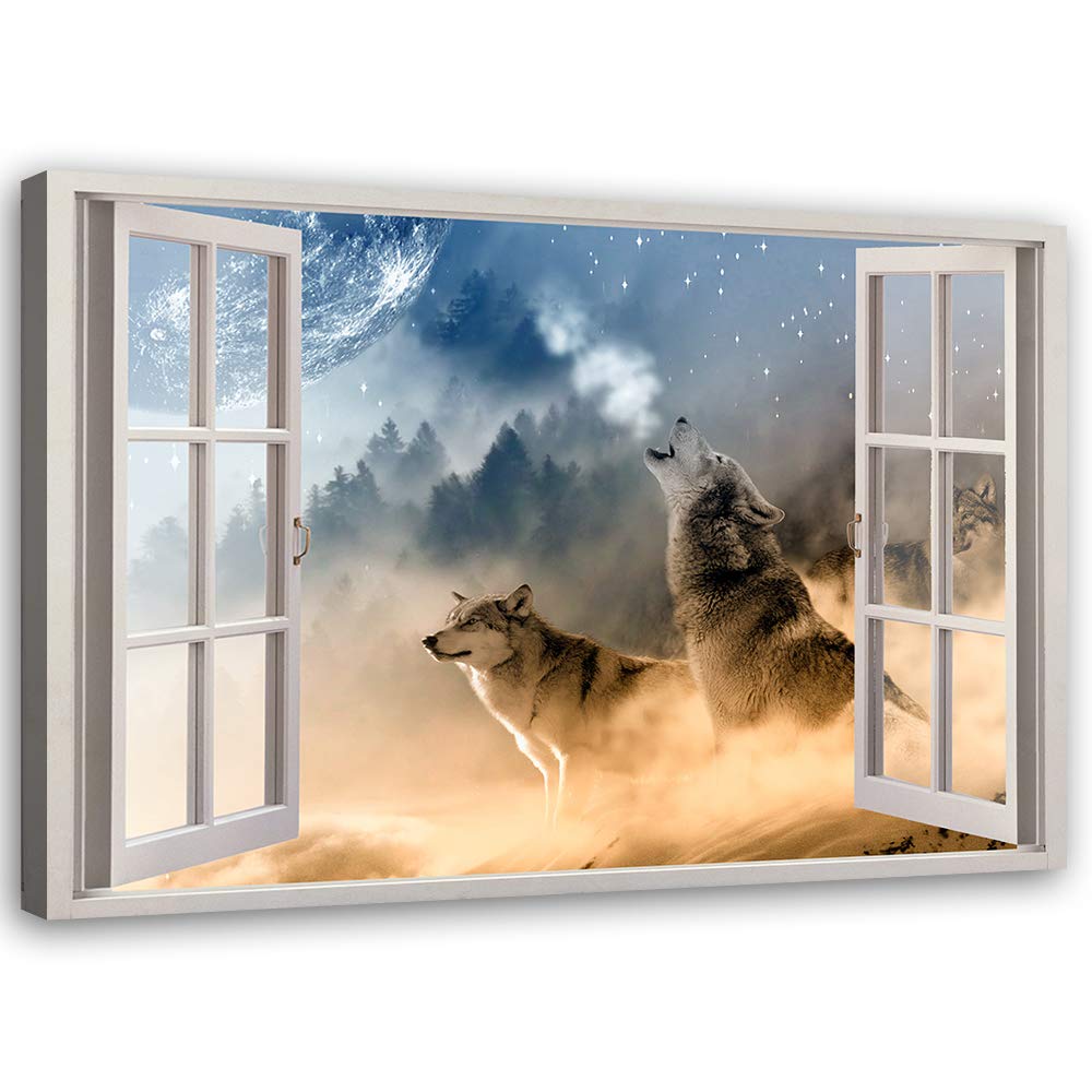 Feeby Leinwand Bilder - Fensterblick Natur- 90x60 cm- Deko Wohnzimmer - Wandbilder Schlafzimmer - De