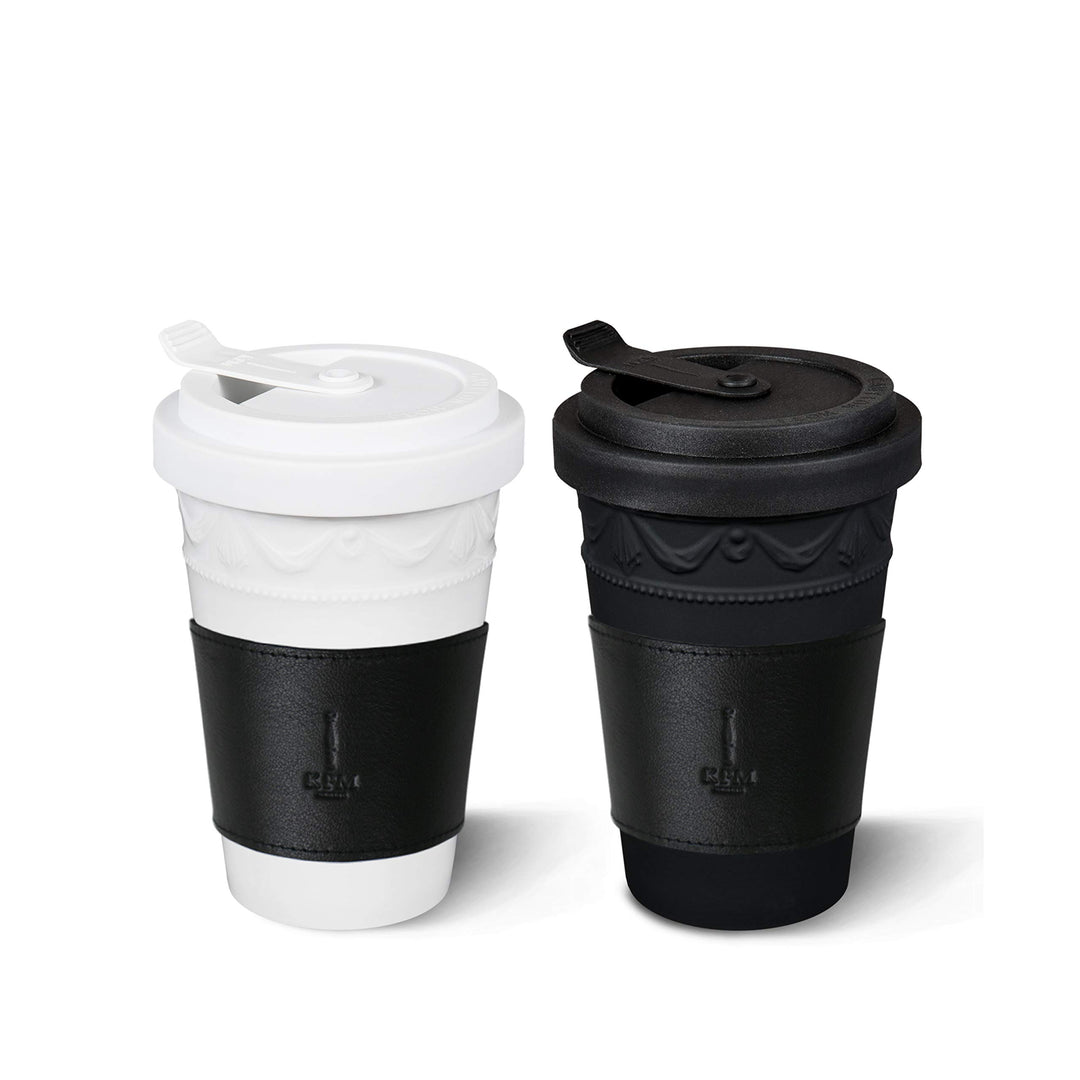KPM Berlin KURLAND To-Go Becher Duo-Set 2tlg, mit Ledermanschetten, Porzellan, Kaffeebecher 14 cm, h