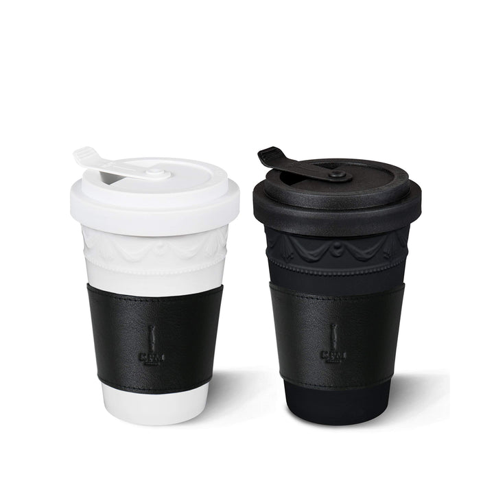 KPM Berlin KURLAND To-Go Becher Duo-Set 2tlg, mit Ledermanschetten, Porzellan, Kaffeebecher 14 cm, h