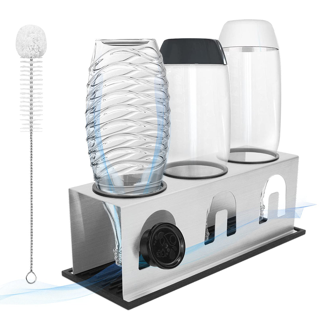ACTIV CUISINE Flaschenhalter für Sodastream Duo Crystal Flaschen, 3er Edelstahl Abtropfhalter, Abtro