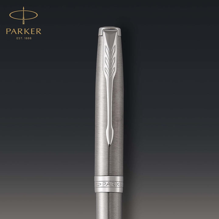 Parker Sonnet Kugelschreiber | Edelstahl mit Palladiumzierteilen | Mittlere Spitze | schwarze Tinte