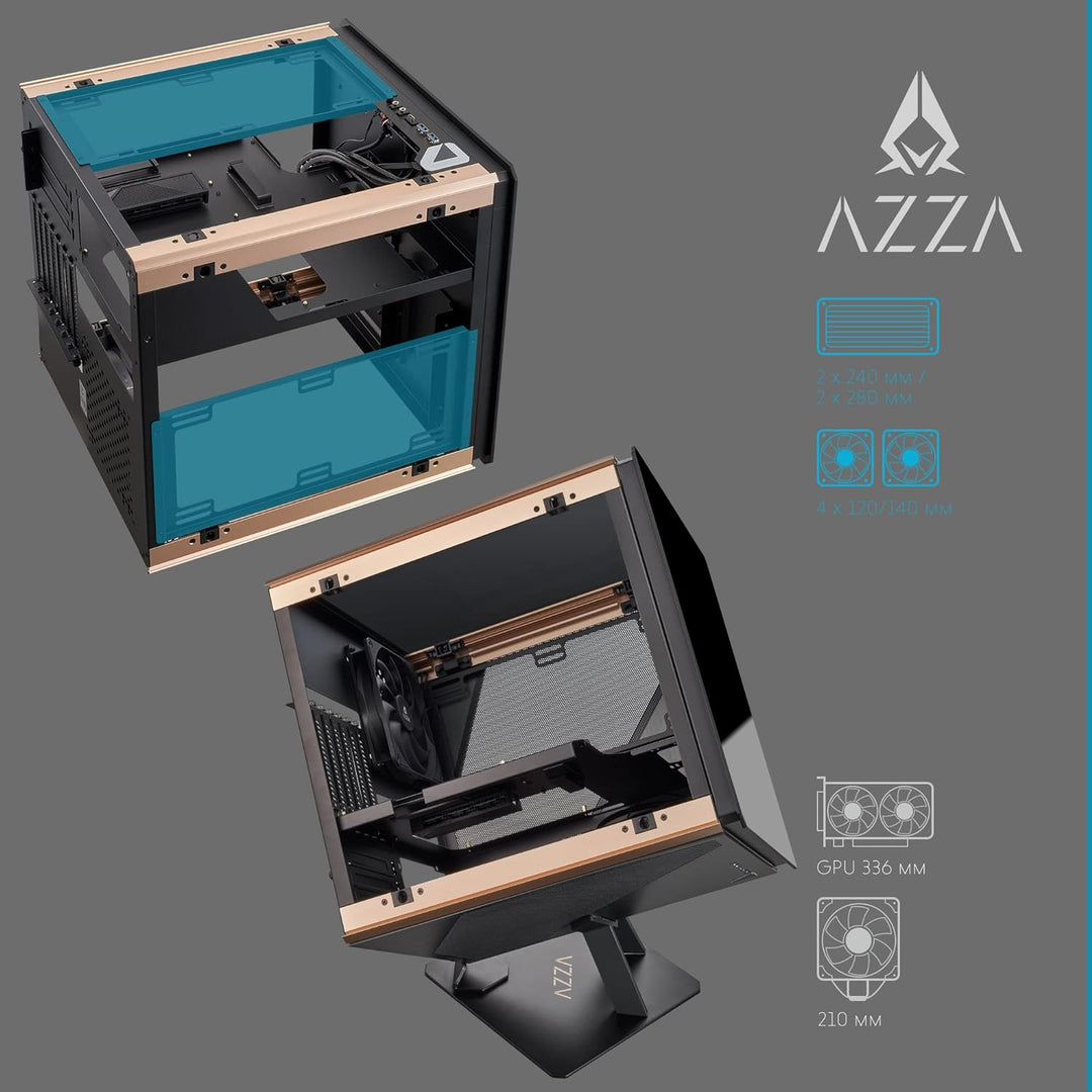 Azza Regis 902 – Luxuriöses Würfelgehäuse | Infinity RGB Panel | 3-seitiges gehärtetes Glas | CNC ge