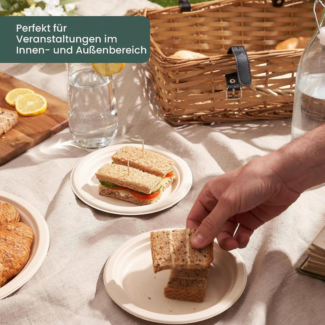 HAAGO Zuckerrohr Bagasse Einwegteller für Geburtstage, Hochzeiten, Partys - Stabil, Umweltfreundlich