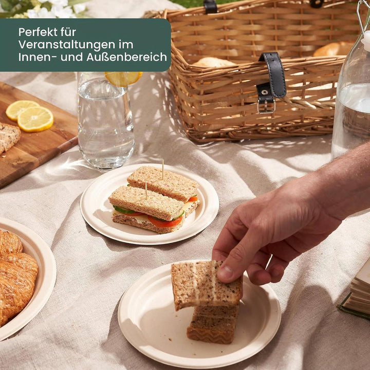 HAAGO Zuckerrohr Bagasse Einwegteller für Geburtstage, Hochzeiten, Partys - Stabil, Umweltfreundlich