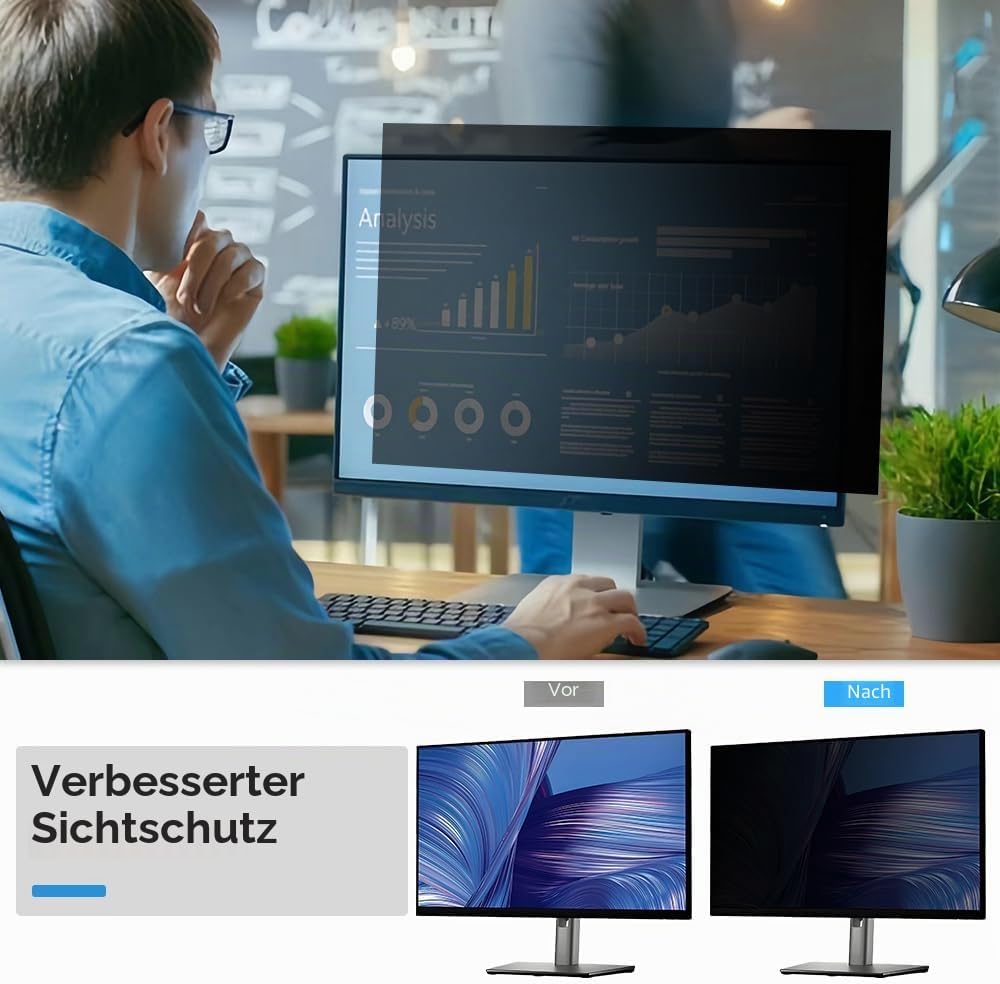 MOBDIK Abnehmbarer Computer Blickschutzfolie 22 Zoll für 16:9 Monitor, Anti Glare Blaulicht Filter,
