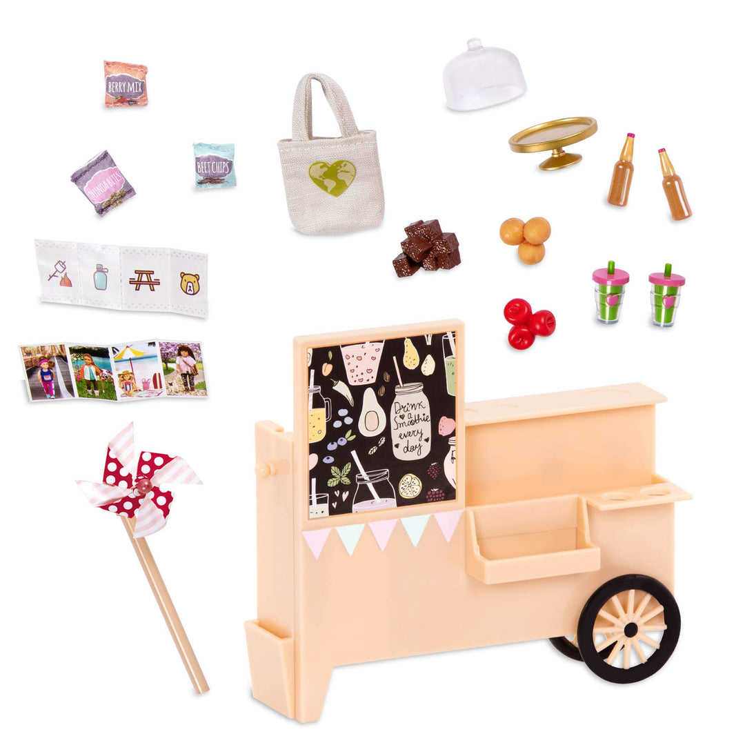 Lori Flughafen Verkaufsstand Set, Zubehör für 15 cm Mini Puppen – Puppenzubehör mit Imbisswagen, Ess