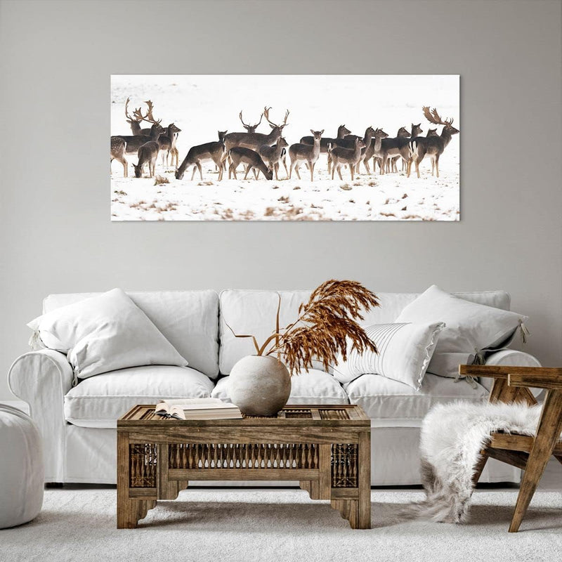 ARTTOR Wandbilder Dekoration Wohnzimmer Hirsch Winter Tierwelt Landschaft Bilder auf Leinwand 120x50