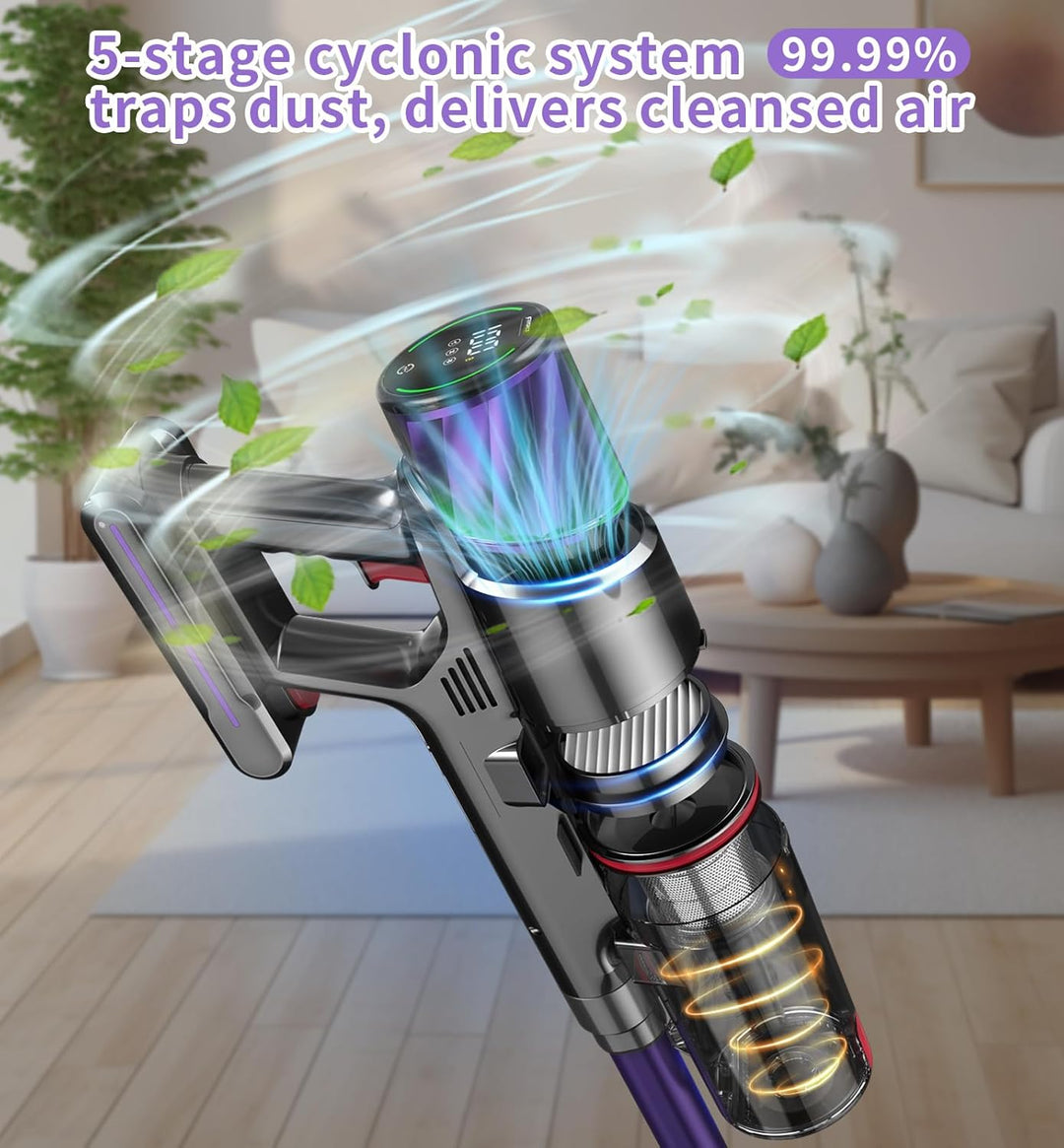 AKKU Staubsauger Kabellos 550W Leistungstark, Akku Sauger Beutellos mit Touchscreen Selbststehend An