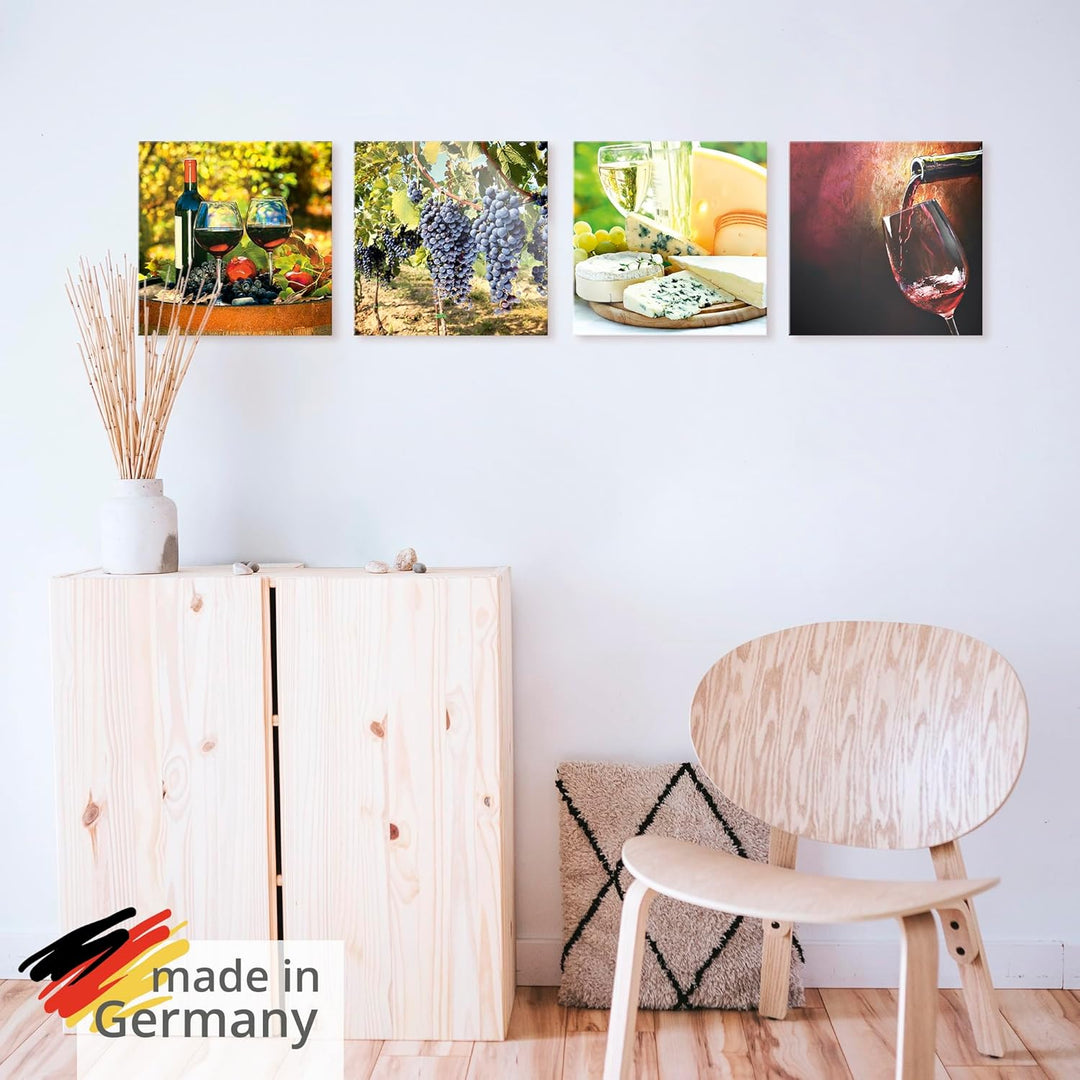 ARTland Glasbilder Wandbild Glas Bild Set 4 teilig je 30x30 cm Quadratisch Dolce Vita Rotwein Traube
