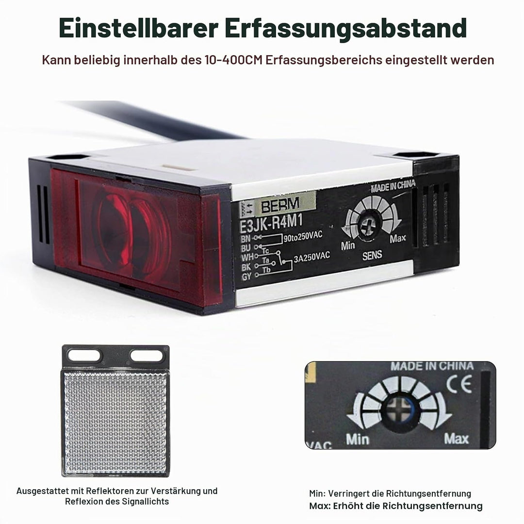 DEWIN Reflexions Lichtschranke, Reflexlichtschranke Photoelektrischer Induktionsschalter E3JK-R4M1 S