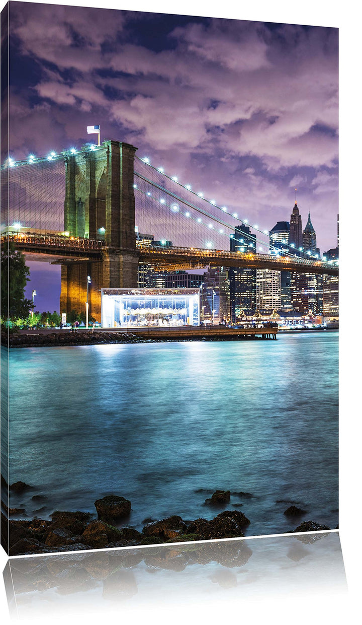 Skyline New York, Format: 100x70 auf Leinwand, XXL riesige Bilder fertig gerahmt mit Keilrahmen, Kun