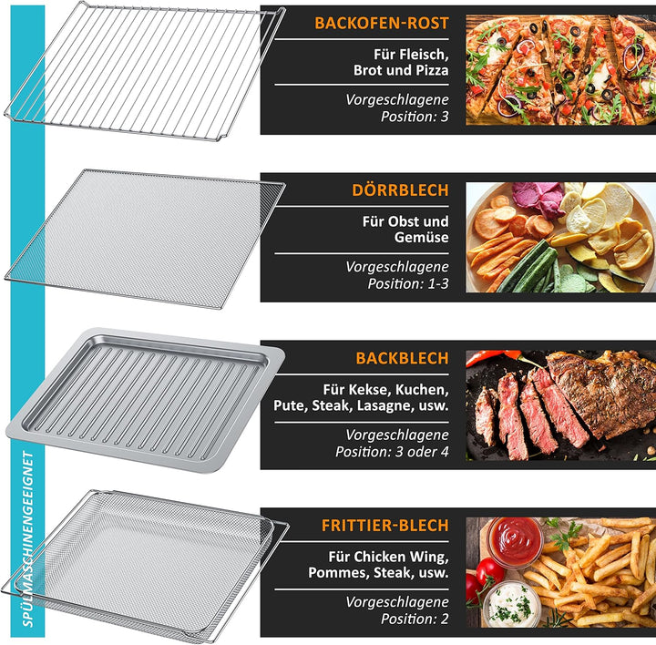 Arendo - Minibackofen 25l - Heissluftfritteuse 25 Liter Edelstahl - Multifunktionsofen - mini Backof