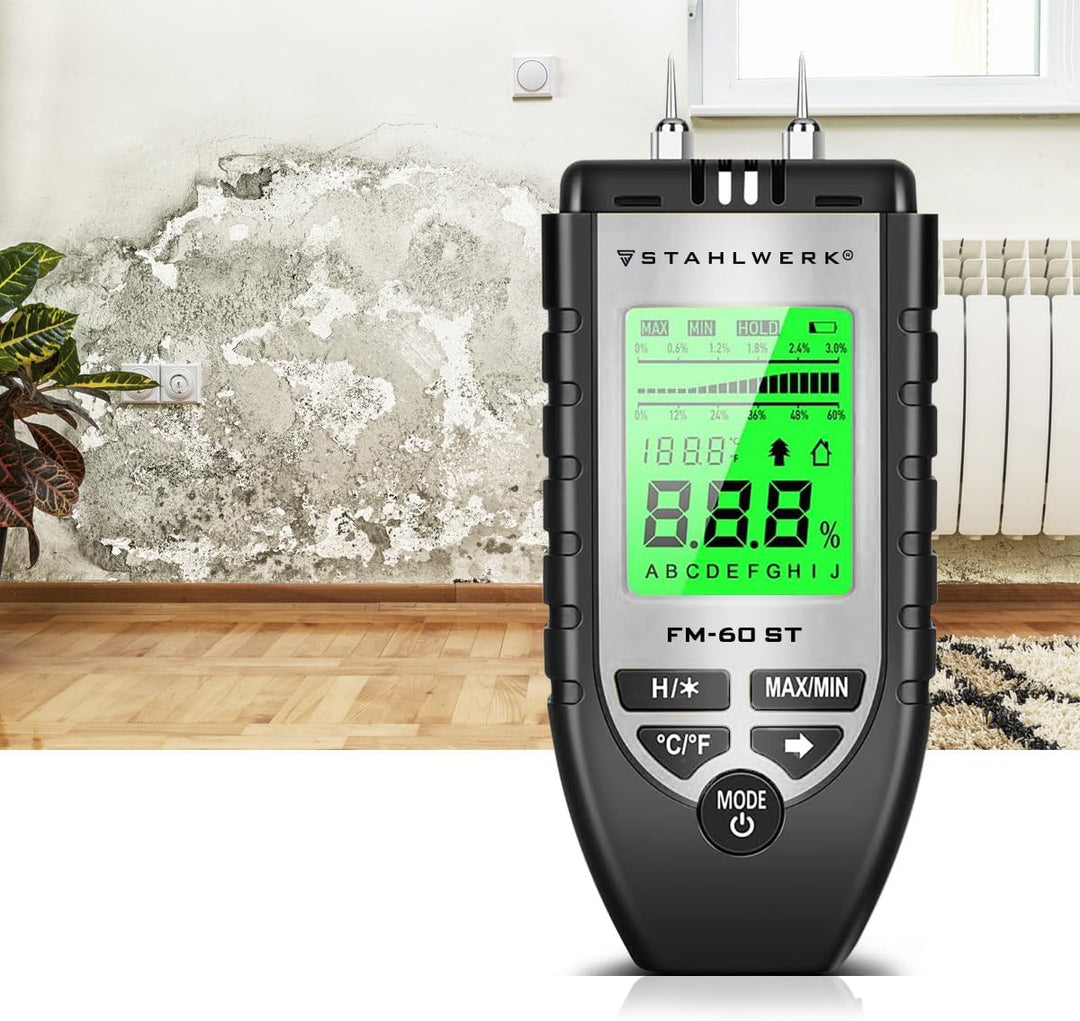STAHLWERK Feuchtigkeitsmesser FM-60 ST für Holz und Baustoffe | Feuchtigkeitsmessgerät mit hochpräzi