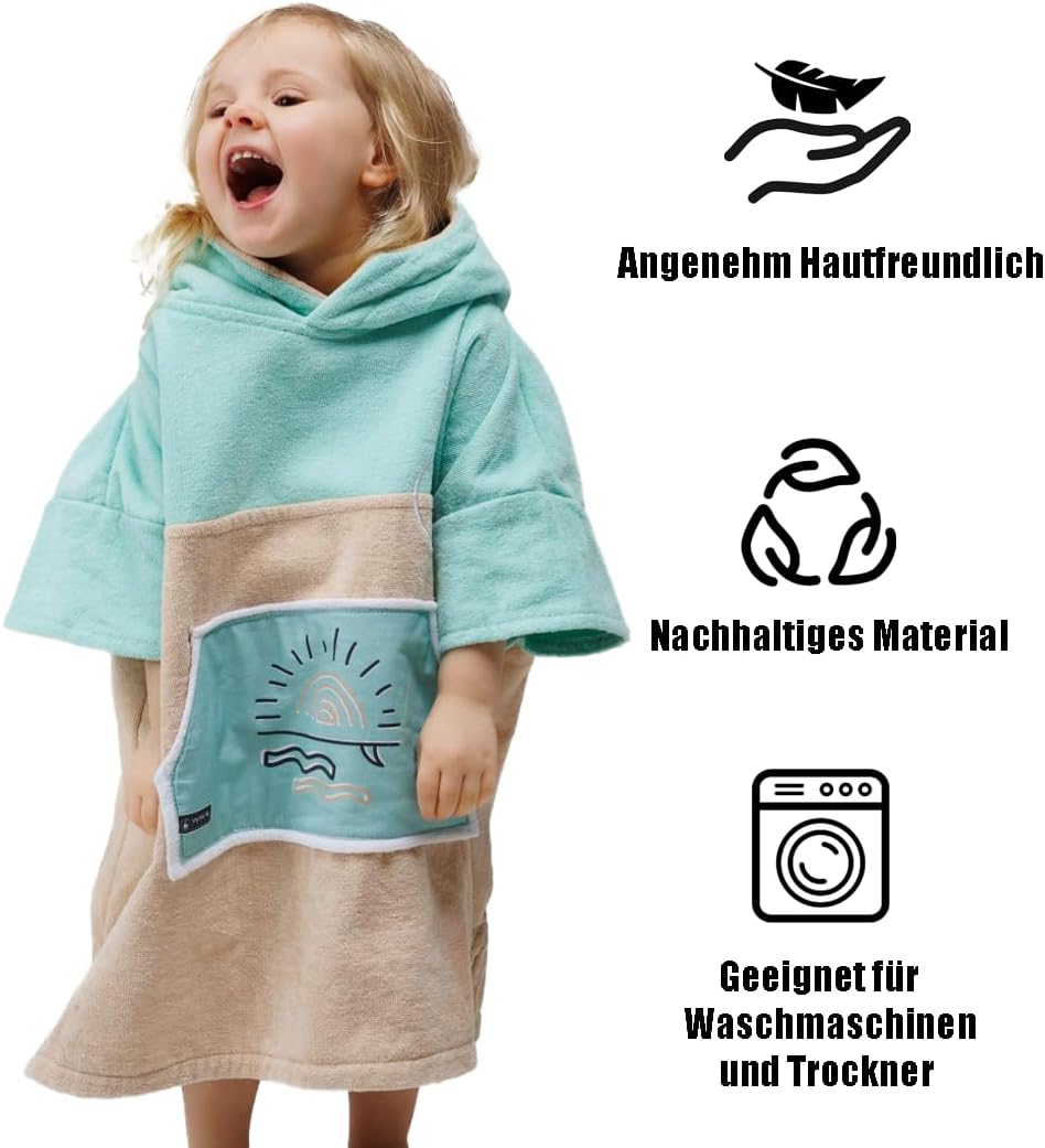 WAVE HAWAII Dropsi Surfponcho für Körpergrössen von 90-120 cm Poncho 100% ÖKO Baumwolle Umkleidehilf