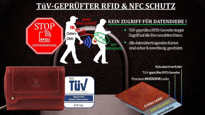 MATADOR Damen Leder Geldbörse TüV geprüfter RFID & NFC Schutz Frauen Portemonnaie Ladies Wallet Red/