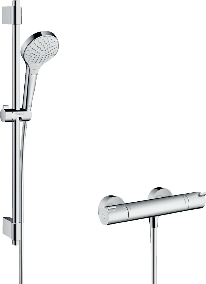 hansgrohe Croma Select S - Brausesystem Aufputz, Duschset mit Duschkopf (3 Strahlarten), Brausetherm