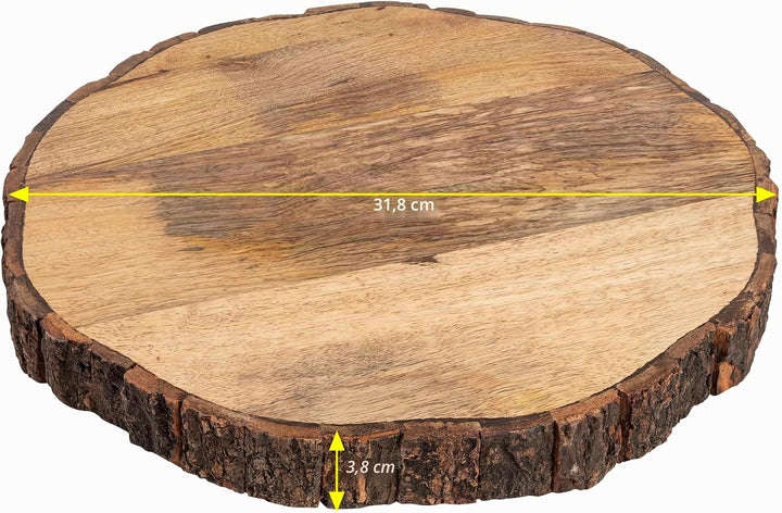 GoCraft Rundes Schneidebrett aus Holz mit Baumrinde, 3,8 cm dick, Mangoholz, Schneidebrett, Servierb