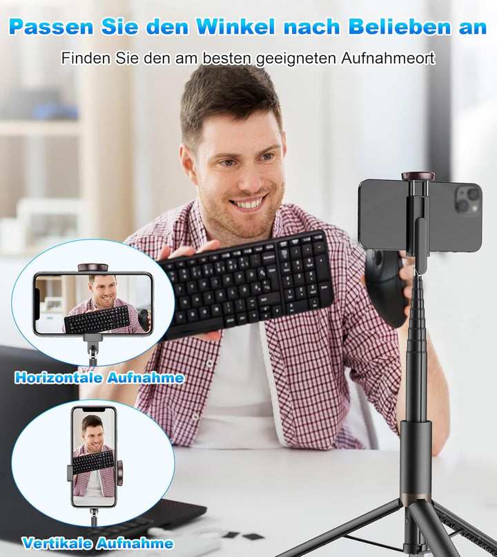 TONEOF 170CM Selfie Stick Stativ, Ausziehbar All-in-1 Stativ Handy Foto-&Videokits aus Aluminium mit