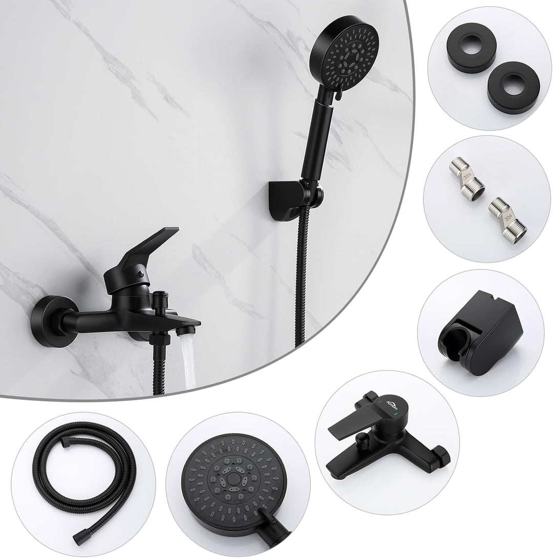 Auralum Badewannenarmatur Schwarz mit Handbrause, Badewannenarmaturen mit Brause 5 Funktionen und 1,