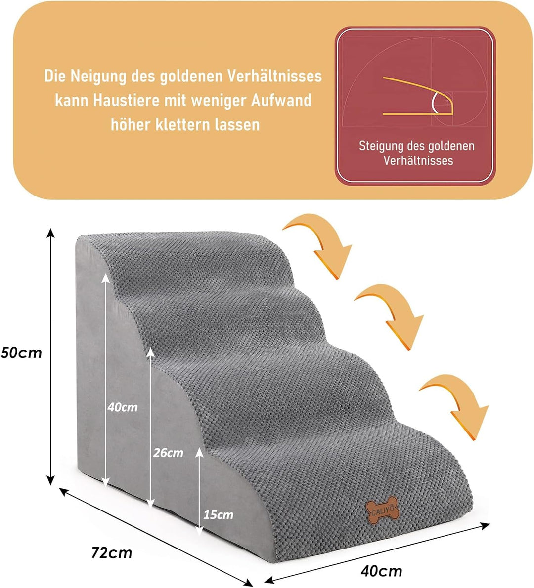 CALIYO Hundetreppe 4 Stufen，Hundetreppe für Kleine Hunde,Treppe für Hunde aus Hochdichtem Schwamm,Ha
