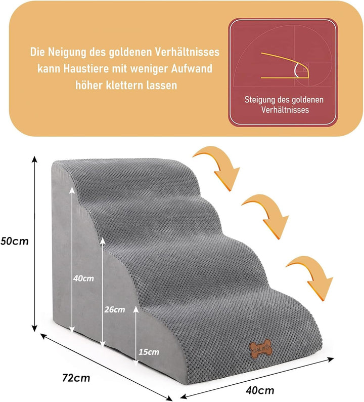 CALIYO Hundetreppe 4 Stufen，Hundetreppe für Kleine Hunde,Treppe für Hunde aus Hochdichtem Schwamm,Ha