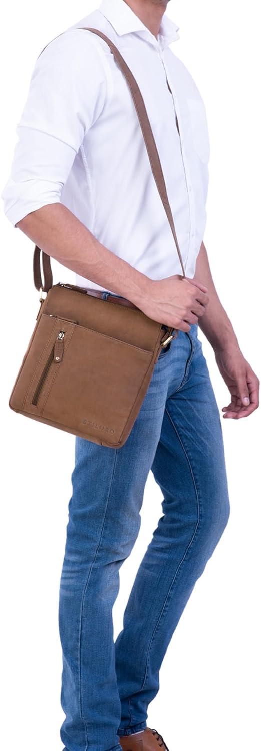 STILORD 'Brady' Messenger Bag Leder Braun klein Umhängetasche Schultertasche für iPad 10,1 Zoll Tabl