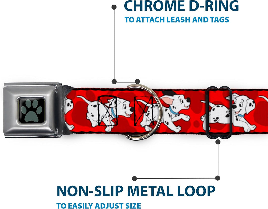 Buckle-Down Seatbelt Buckle Dog Collar - Dalmatians Running/Paws Reds/White/Black - 1" Wide - Fits 1