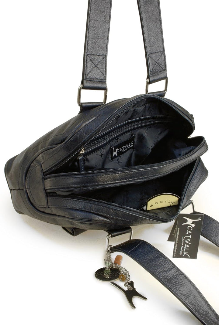 Catwalk Collection Handbags - Leder - Top Griff Handtasche - CAROLINE Schwarz, Schwarz