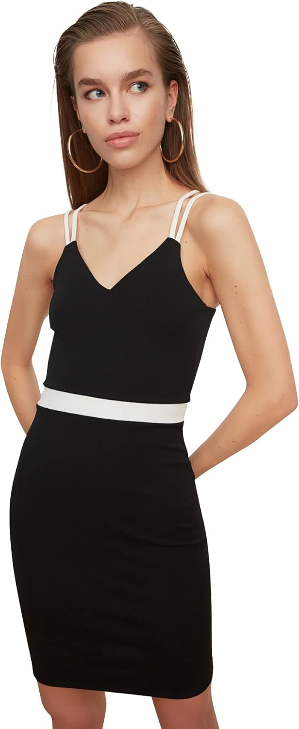 Trendyol Damen Black Color Blocked Cocktail Dress, Schwarz, 36 EU
