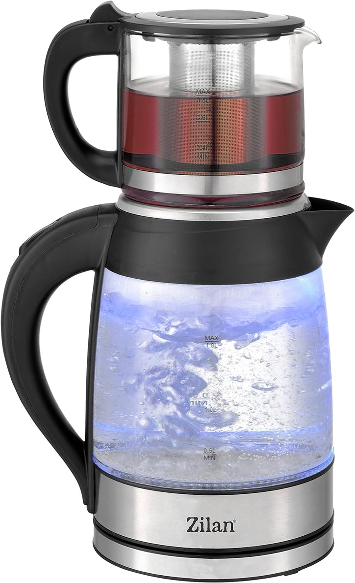 Teekocher | 100% BPA-Frei | Sicherheitsglas | Kalkfilter | 2200 Watt | Überhitzungsschutz | Tee | |