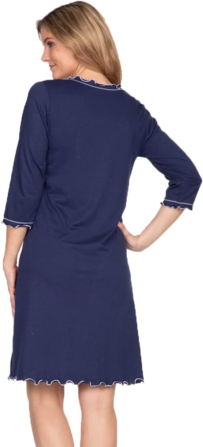 e.Femme® Damen Nachthemd 275 mit 3/4 Ärmeln, aus 50% Baumwolle und 50% Modal Marine 40, Marine 40
