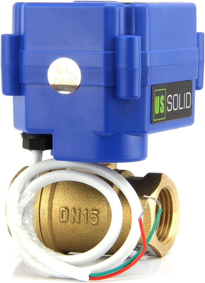 U.S. Solid Motorisierter Kugelhahn 3/4 Zoll, Messing-Kugelhahn mit Standardanschluss, 9-24 V AC/DC u