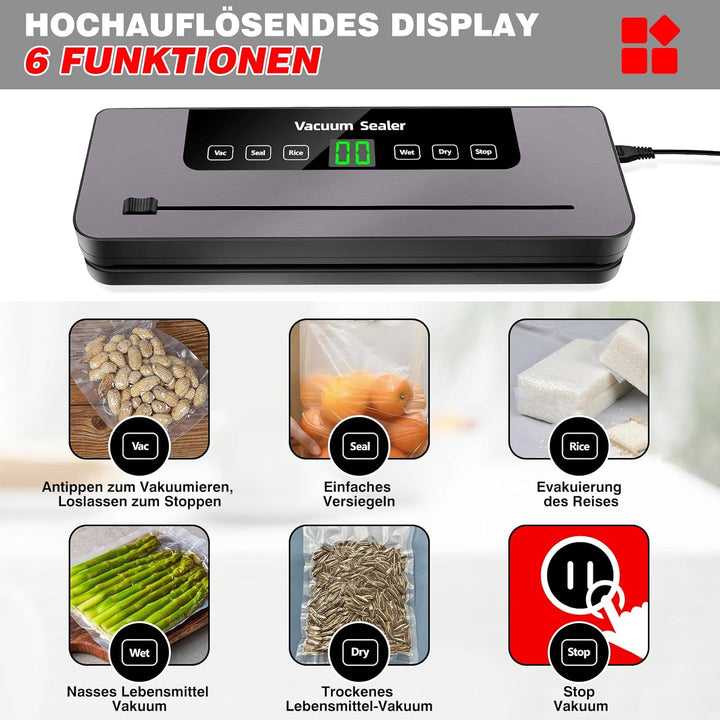 Vakuumiergerät 6 in 1, Vakuumierer sous vide mit Eingebauter cutter, Vacuumiergeraet Folienschweissg