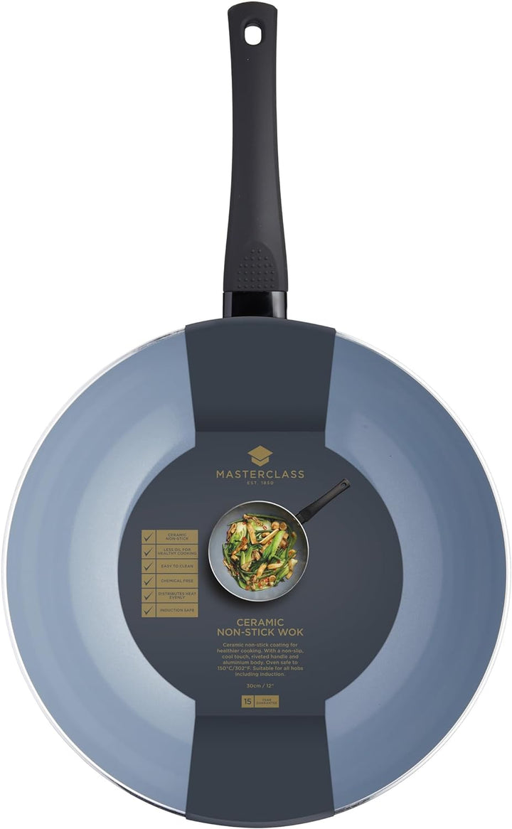 MASTERCLASS Antihaftbeschichteter Öko-Wok aus Keramik, für Induktionskochfelder geeignet, 29,5 cm (1