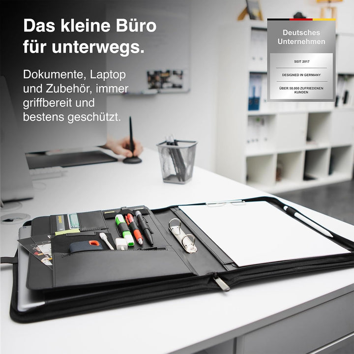 Vebon® Schreibmappe Ringbuch A4"Paris" I Reissverschluss + Klemmbrett I Konferenzmappe + Laptoptasch