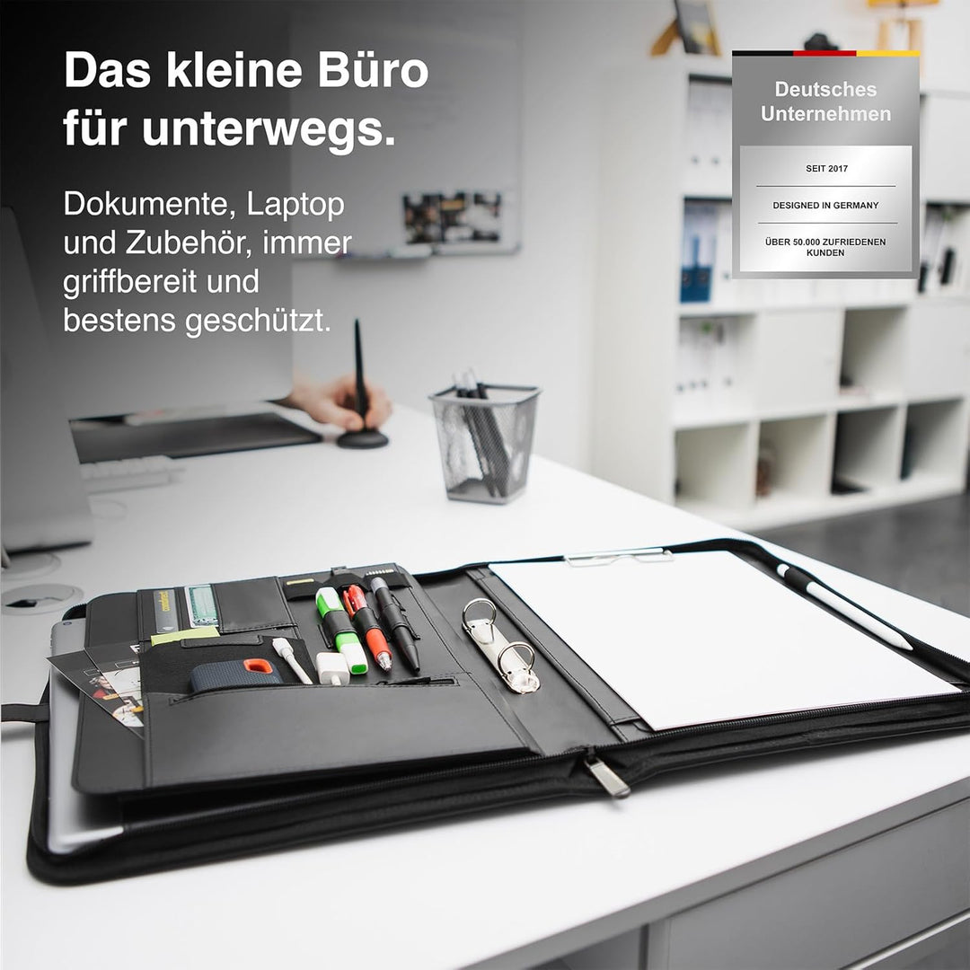 Vebon® Schreibmappe Ringbuch A4"Paris" I Reissverschluss + Klemmbrett I Konferenzmappe + Laptoptasch