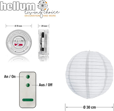 Hellum LED Lampions aussen wetterfest, 1x LED für Lampions mit Fernbedienung, 1x 30cm Lampions weiss