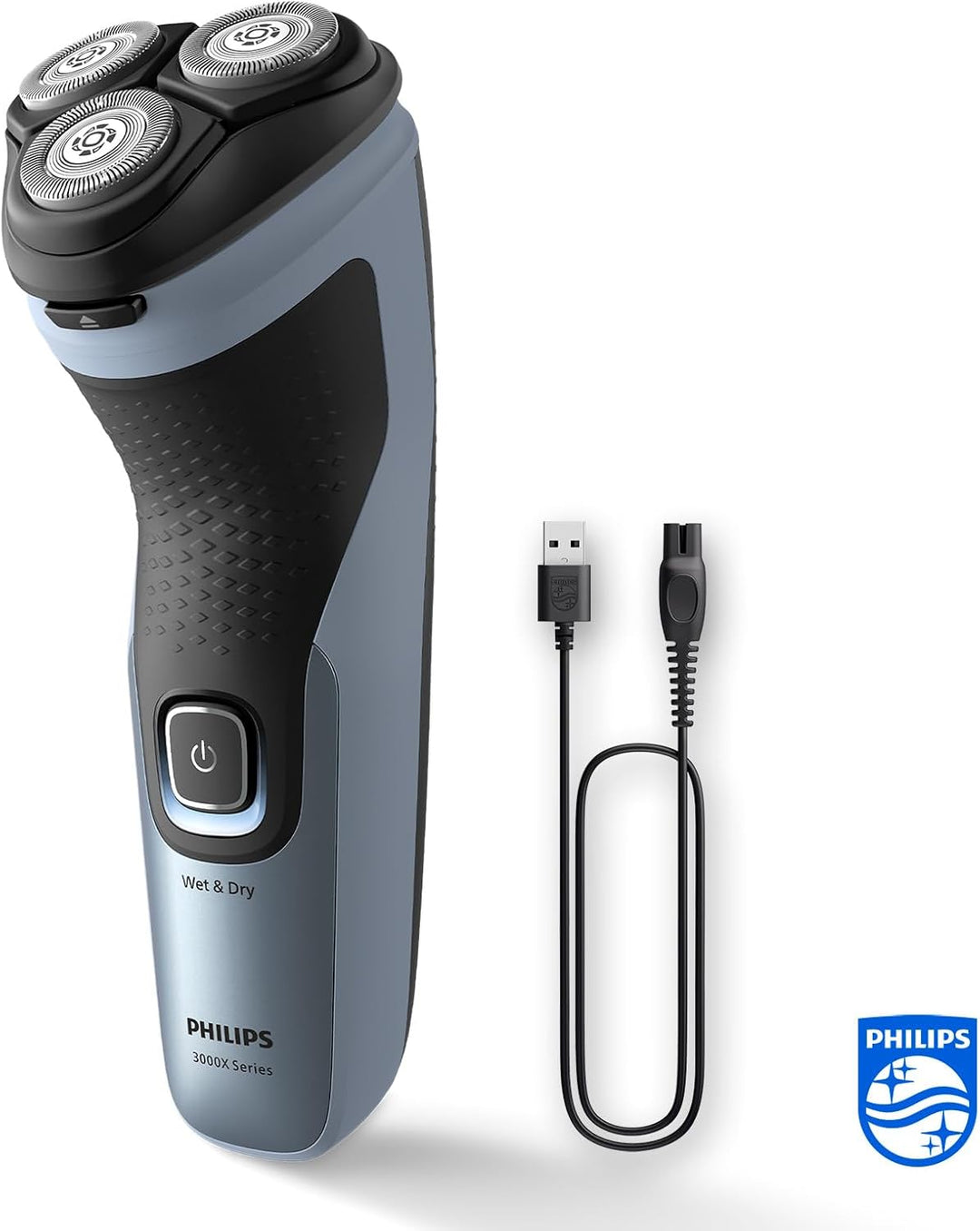 Philips Shaver Series 3000X – Elektrischer Nass- und Trockenrasierer für Männer in Himmelblau, mit S