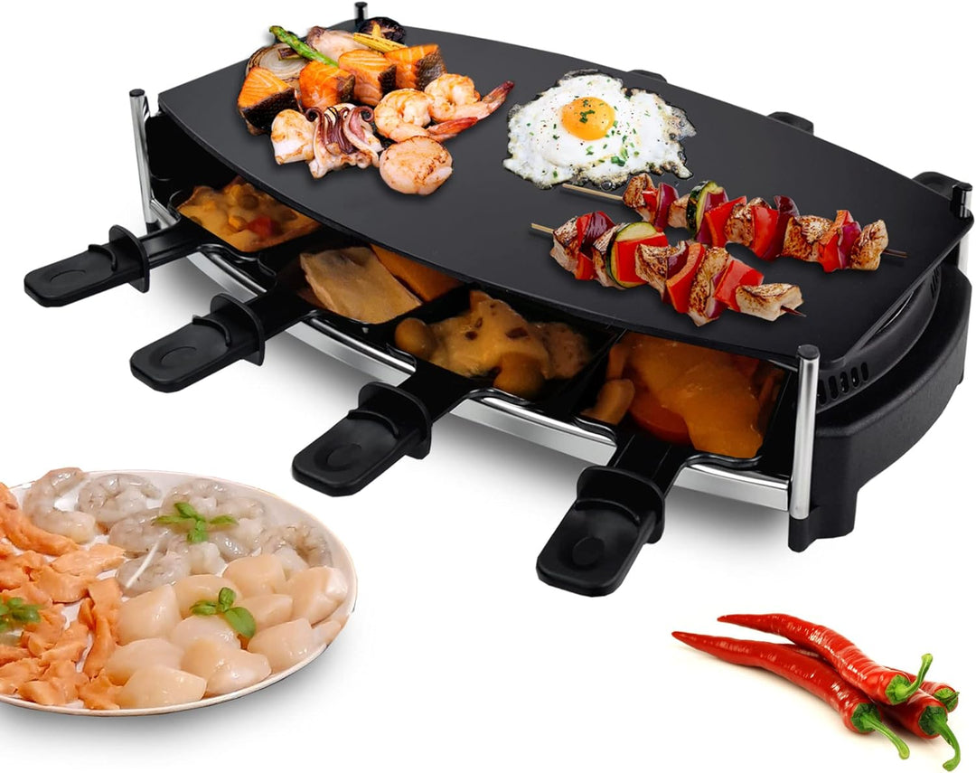 Syntrox Germany Raclette mit Glas-Keramik Grillplatte Design Glas für 8 Personen RAC-1000W-Wallis