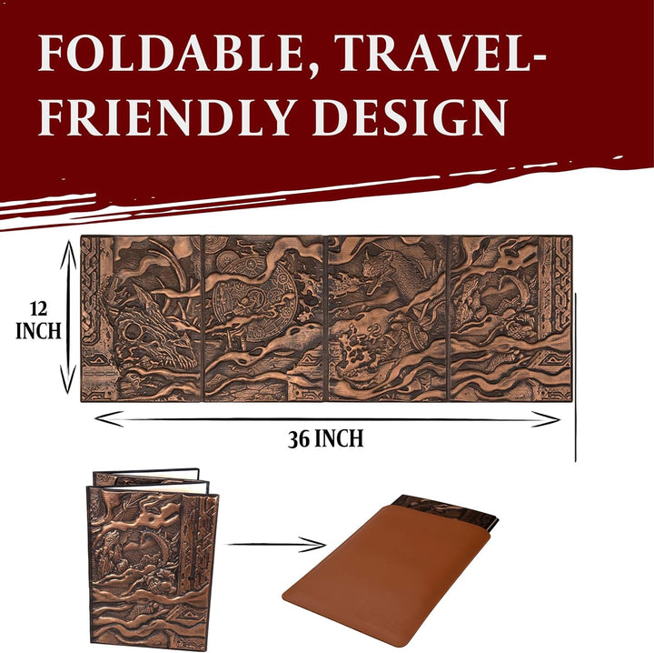 DND DM Screen 5e – D&amp;D Spielleiterschirm aus geprägtem 3D Kunstleder zum Verbergen deiner Würfel, Ka