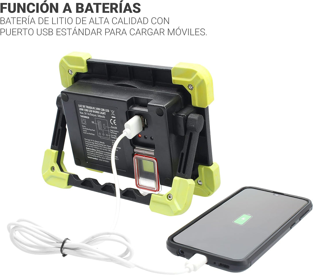 TM Electron TMTOR020 tragbares Arbeitslicht COB LED Super Hell 20W und Powerbank 4000 mAh 20W + Powe