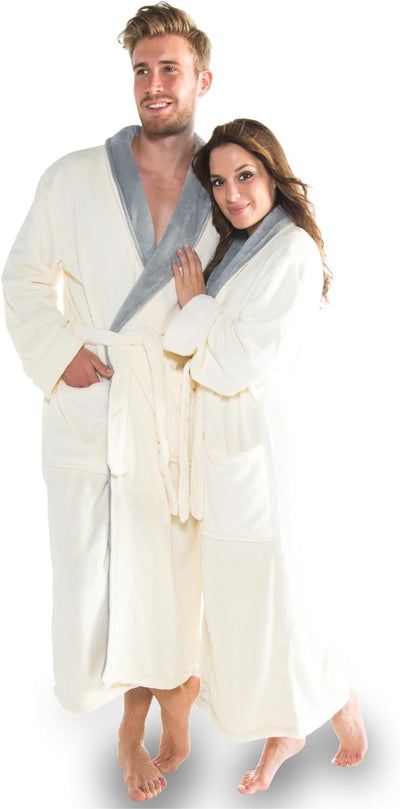CelinaTex S-XXXL Bademantel Schalkragen zweifarbig lang Taschen Damen Herren Unisex Mikrofaser Kusch