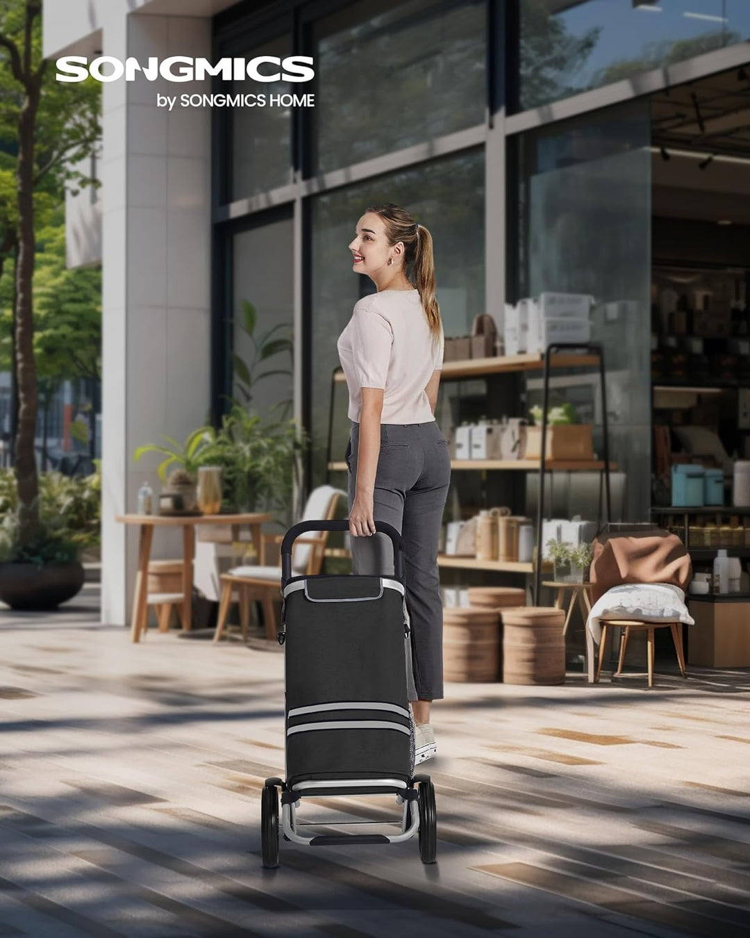 SONGMICS Einkaufstrolley, klappbar, Stabiler Einkaufswagen, mit Kühlfach, grosse Kapazität 35 L, mul