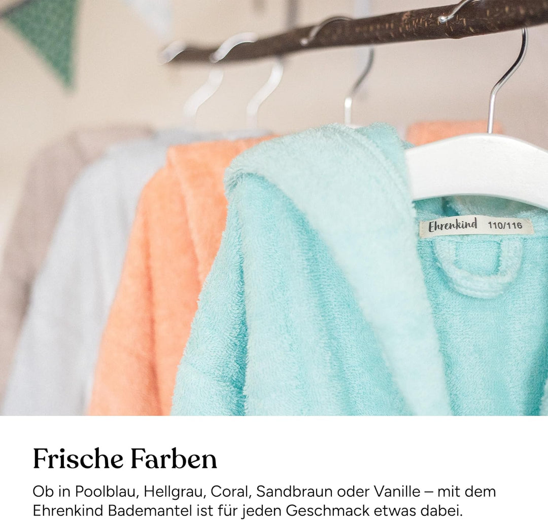 Ehrenkind® Bademantel Kinder mit Kapuze 100% Bio-Baumwolle | Kinderbademantel | Junge Mädchen 110-11