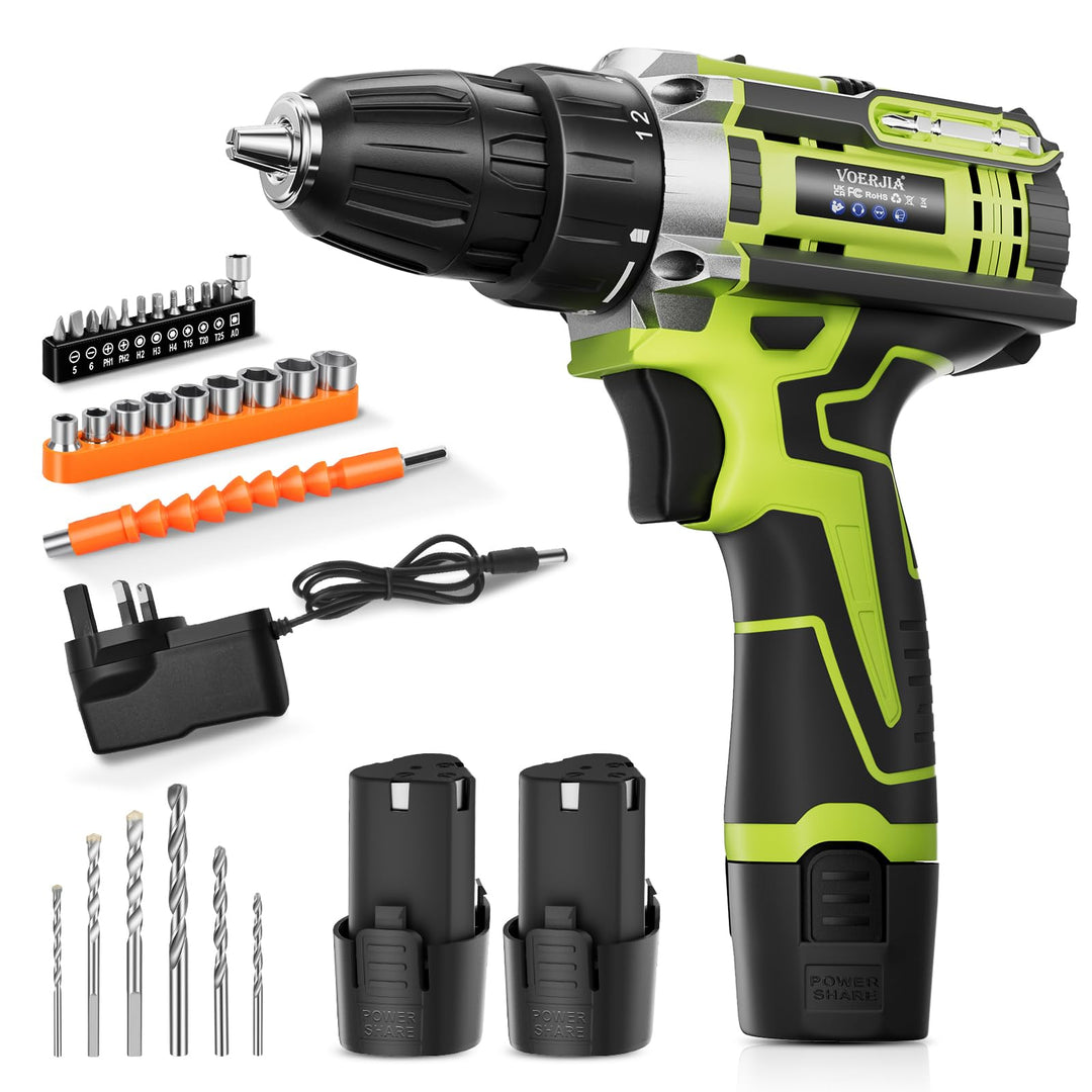 12V klein Akkuschrauber Set, Akku bohrschrauber mit 2 * 2000 mAh Akkus, 3/8" Bohrfutter, 18+1 Drehmo