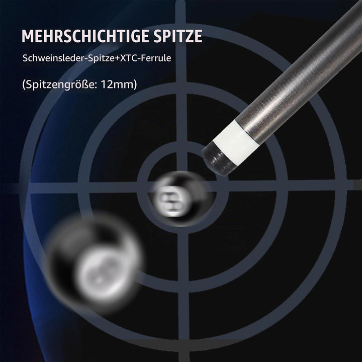 Billardqueue, Carbonfaser, 142 cm, Spitze 12 mm, Carom Billiards-Queue, professionell, mit Chalk und
